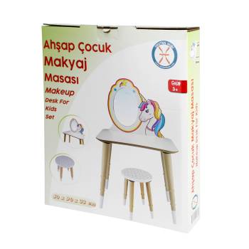 ÇG74 Ahşap Çocuk Makyaj Masası Tabureli