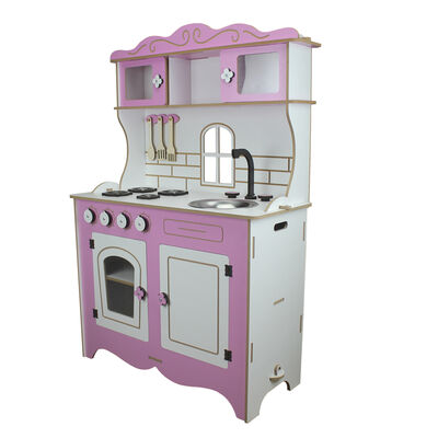 T1002 Ahşap Çocuk Mutfağı Pembe Pencereli