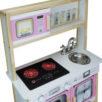 T1005 Ahşap Ledli Çocuk Mutfağı Pembe