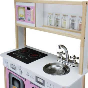 T1005 Ahşap Ledli Çocuk Mutfağı Pembe