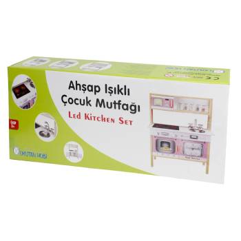 T1005 Ahşap Ledli Çocuk Mutfağı Pembe