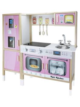 T1013 Ahşap Buzdolaplı Çocuk Mutfağı Ledli Pembe