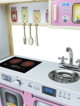 T1015 Ahşap Buzdolaplı Çocuk Mutfağı Pembe