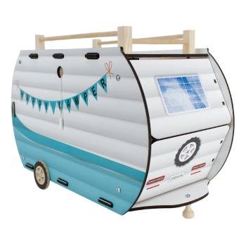 T3103 Ahşap Işıklı Oyuncak Karavan Turkuaz