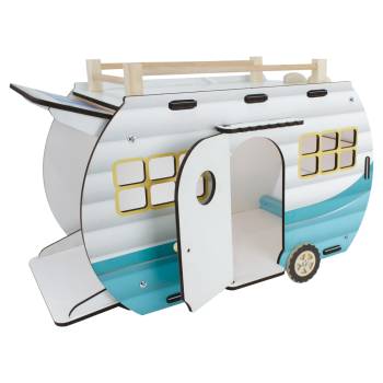 T3103 Ahşap Işıklı Oyuncak Karavan Turkuaz