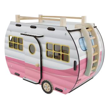 T3104 Ahşap Işıklı Oyuncak Karavan Pembe