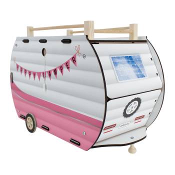 T3104 Ahşap Işıklı Oyuncak Karavan Pembe