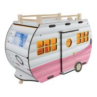 T3104 Ahşap Işıklı Oyuncak Karavan Pembe - Thumbnail