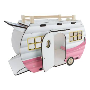 T3104 Ahşap Işıklı Oyuncak Karavan Pembe